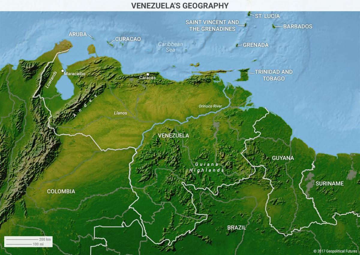 картата на географията на Венецуела 
