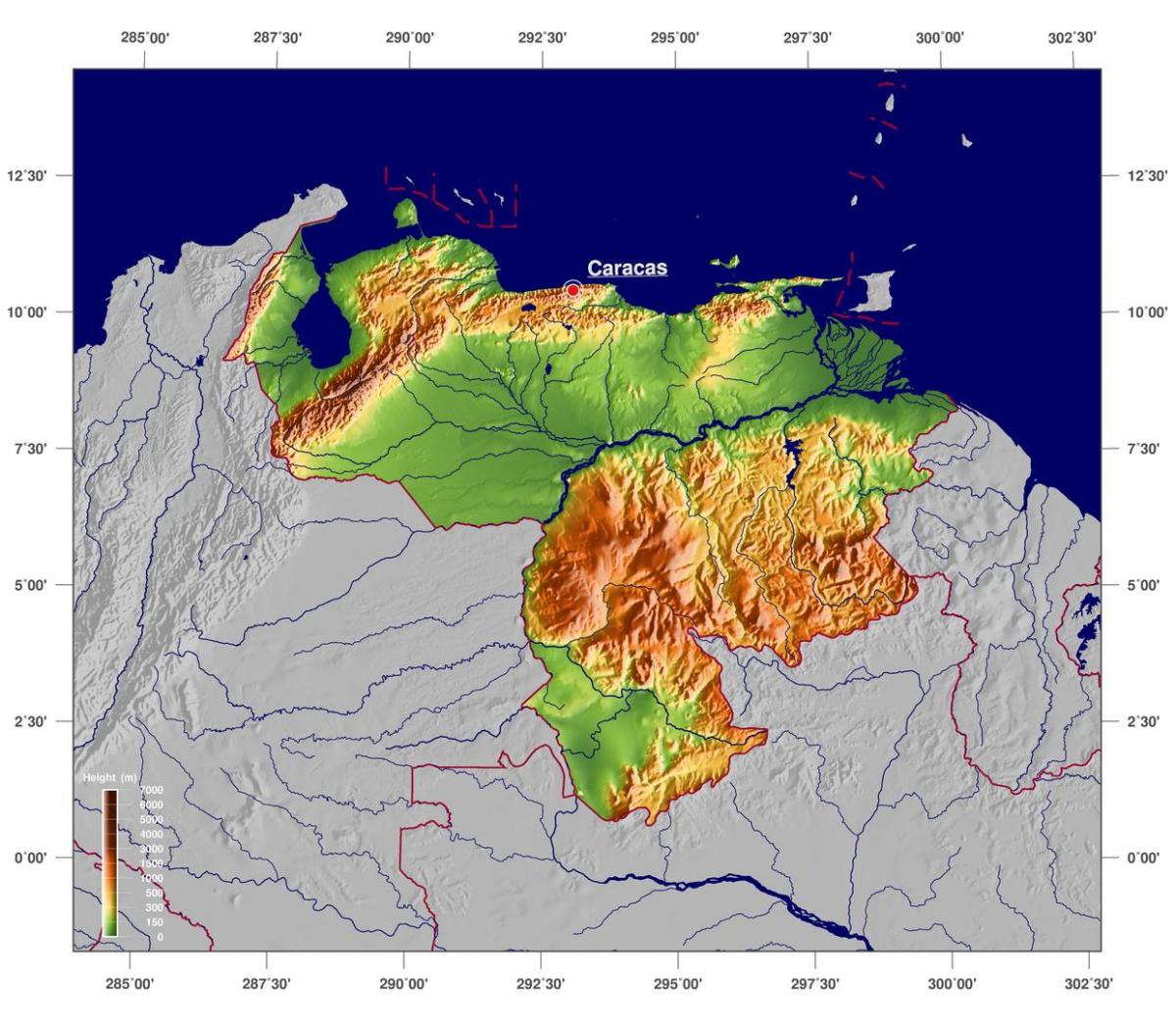 карта на физическа карта на Венецуела